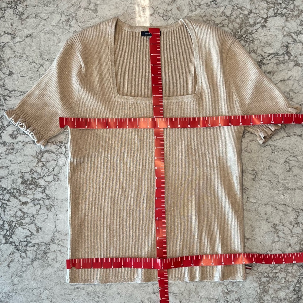 Tommy Hilfiger Fawn Metallic Square Neck Ruffled-Cuff Ribbed Sweater - XL - Picture 5 of 12
